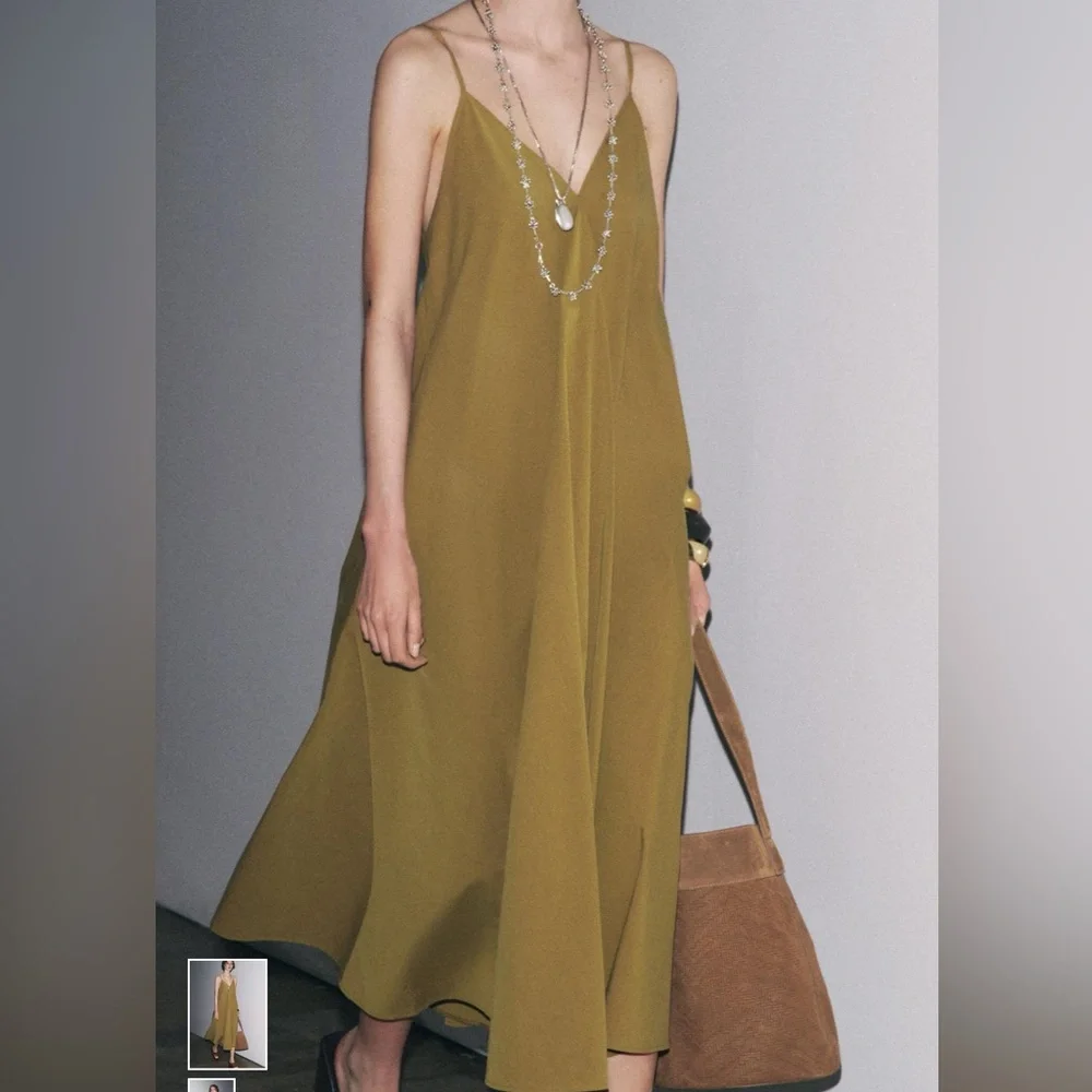 NWT- ZARA Maxi Dress in Olive Green - Picture 2 of 3